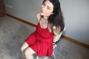 boundkathy-friends.com - Sue tied to chair in her red dress thumbnail